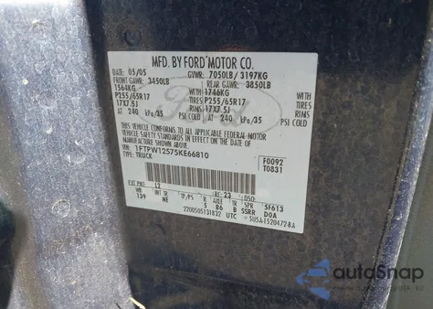 2005 Ford F-150 Lariat/Xlt from USA, damaged, VIN 1FTPW12575KE66810